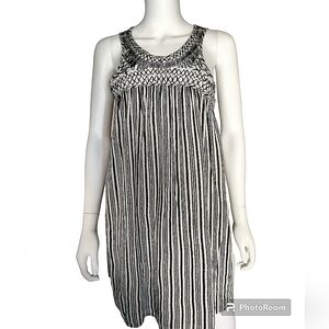 𝅺Ecote‎ Black and White Striped Boho Style Dress open back Size Small
